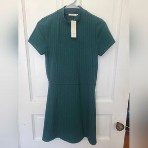 Green Ribbed Sheath Midi Dress for Work